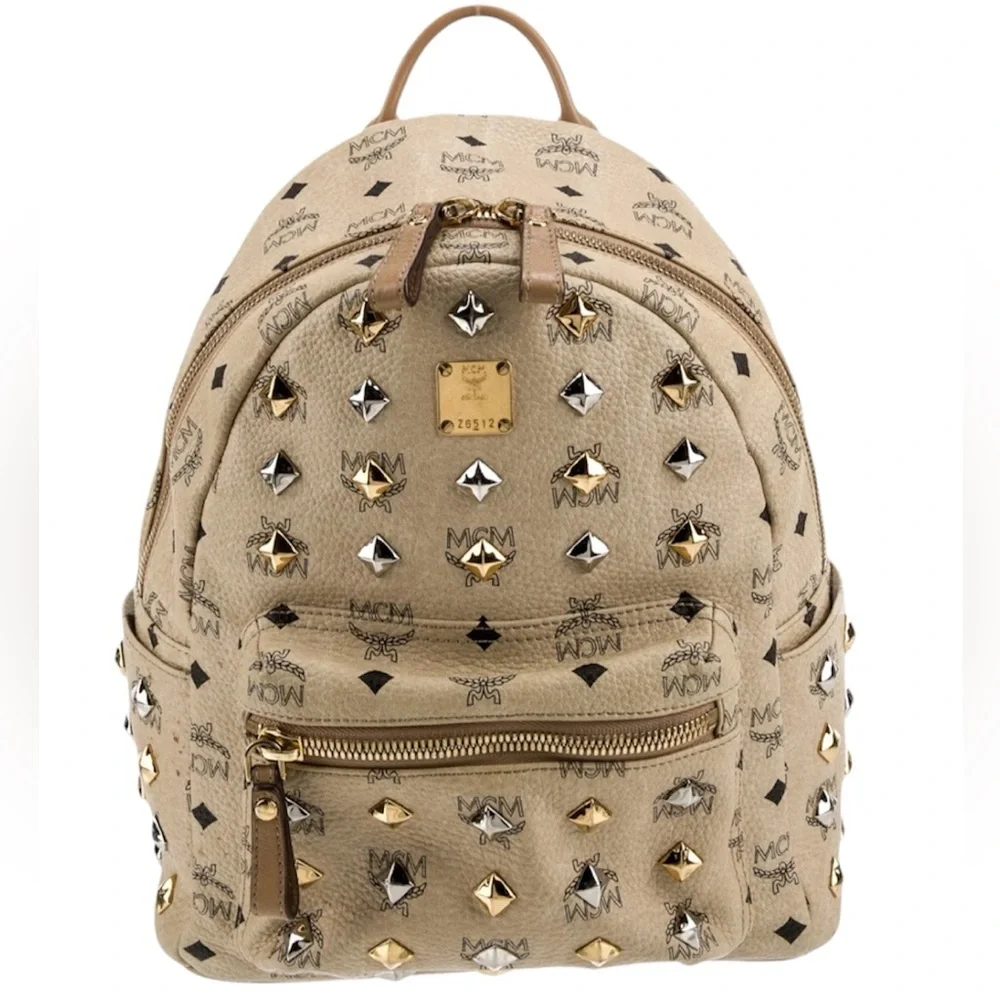 MCM Tan Backpack with Gold and Silver Studs - Picture 1 of 6
